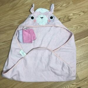 Llama Hooded Towel and Washcloths Pink Purple Baby